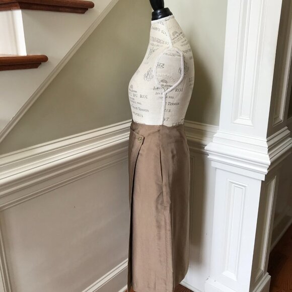 NWT Vince Wrap Midi Skirt Womens 0 Camel Tan Khaki Straight Gold Button NEW - Picture 11 of 15